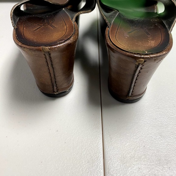 Vintage YVES SAINT LAURENT Leather Wedge Cross Strap PlatformSlides 36 sz6/6 1/2 - Picture 6 of 10